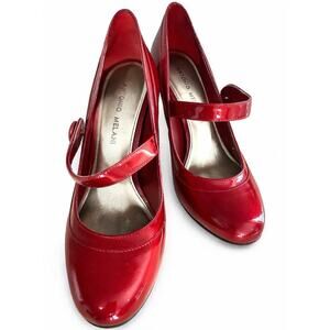 Antonio Melani Red Patent Mary Jane Heels Pumps 7N Narrow Coquette Retro Chic